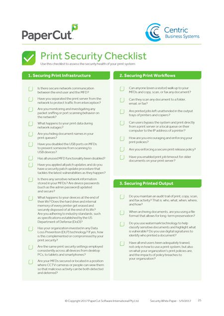 Centric Business Systems Whitepaper: Print Security Checklist