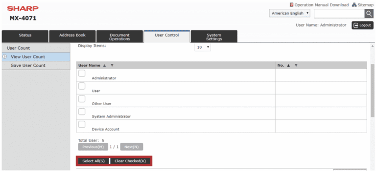 Sharp Quick Guide: User Code Administrative Report